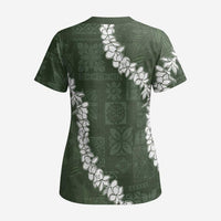 Hawaii Aloha Scrub Top Sage Quilt Patch Work Mix Plumeria Lei LT7 - Polynesian Pride