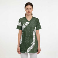 Hawaii Aloha Scrub Top Sage Quilt Patch Work Mix Plumeria Lei LT7 - Polynesian Pride