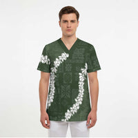 Hawaii Aloha Scrub Top Sage Quilt Patch Work Mix Plumeria Lei LT7 - Polynesian Pride