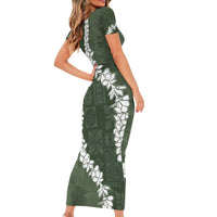 Hawaii Aloha Short Sleeve Bodycon Dress Sage Quilt Patch Work Mix Plumeria Lei LT7 - Polynesian Pride