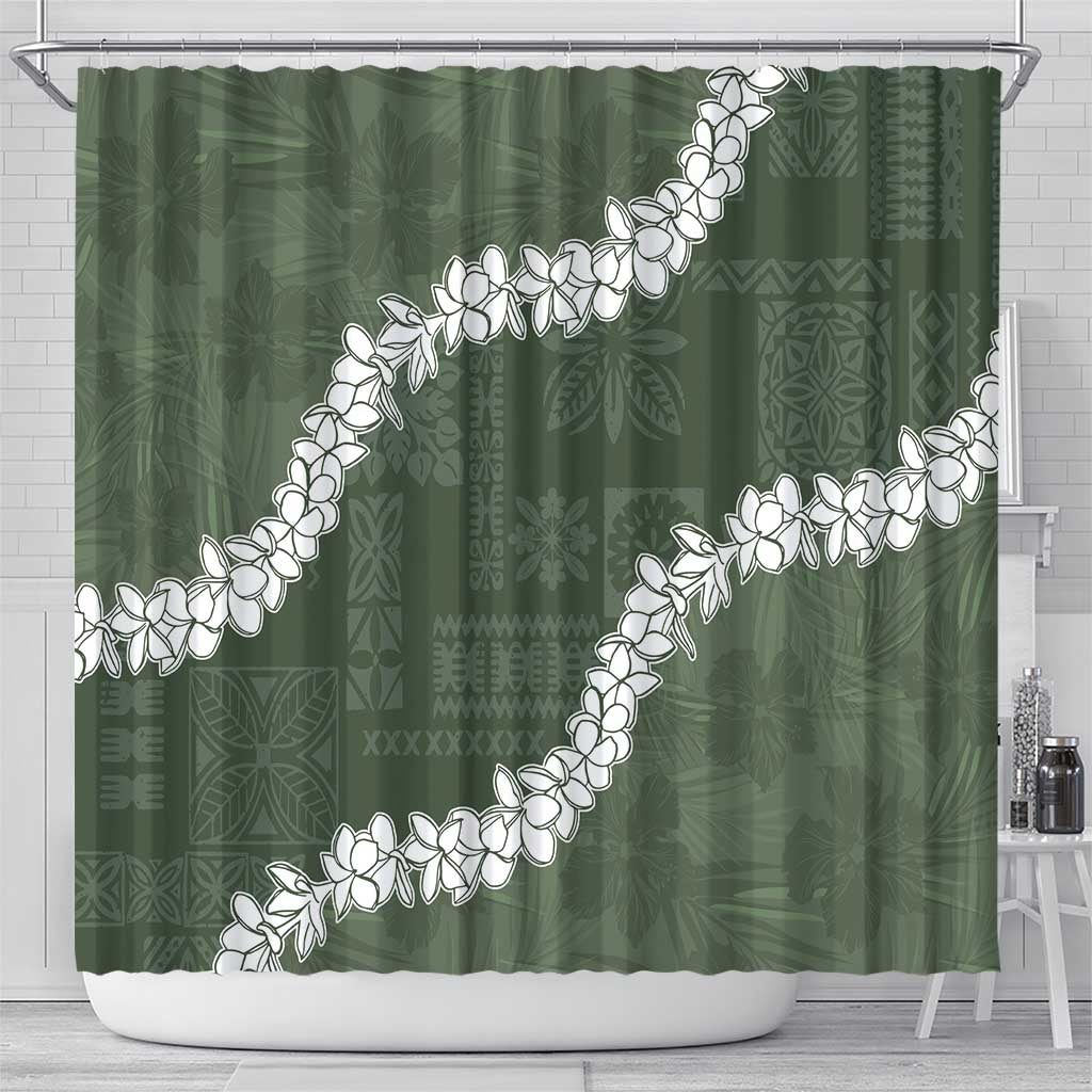 Hawaii Aloha Shower Curtain Sage Quilt Patch Work Mix Plumeria Lei LT7 - Polynesian Pride