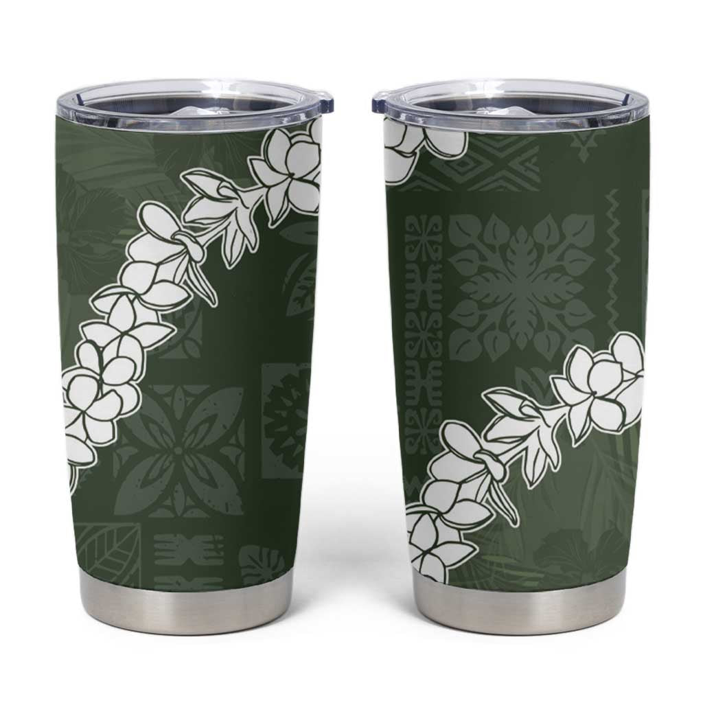 Hawaii Aloha Tumbler Cup Sage Quilt Patch Work Mix Plumeria Lei LT7 Sage - Polynesian Pride