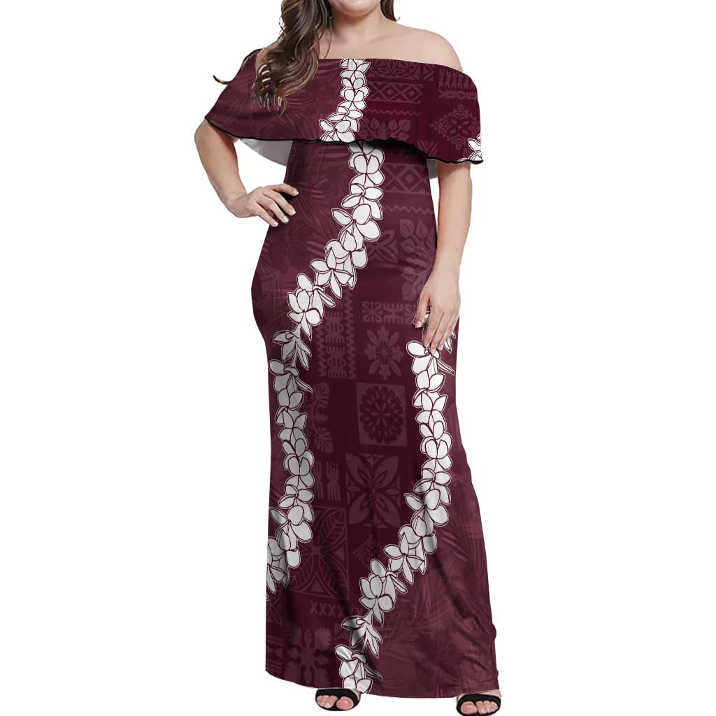 Hawaii Aloha Off Shoulder Maxi Dress Champange Quilt Patch Work Mix Plumeria Lei LT7 Women Champange - Polynesian Pride