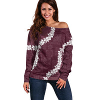 Hawaii Aloha Off Shoulder Sweater Champange Quilt Patch Work Mix Plumeria Lei LT7 Women Champange - Polynesian Pride