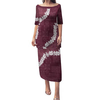 Hawaii Aloha Puletasi Champange Quilt Patch Work Mix Plumeria Lei LT7 Long Dress Champange - Polynesian Pride