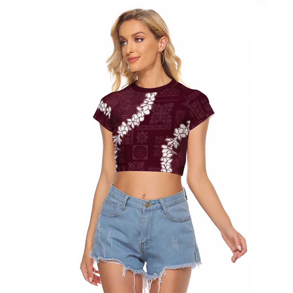Hawaii Aloha Raglan Cropped T Shirt Champange Quilt Patch Work Mix Plumeria Lei LT7 Female Champange - Polynesian Pride