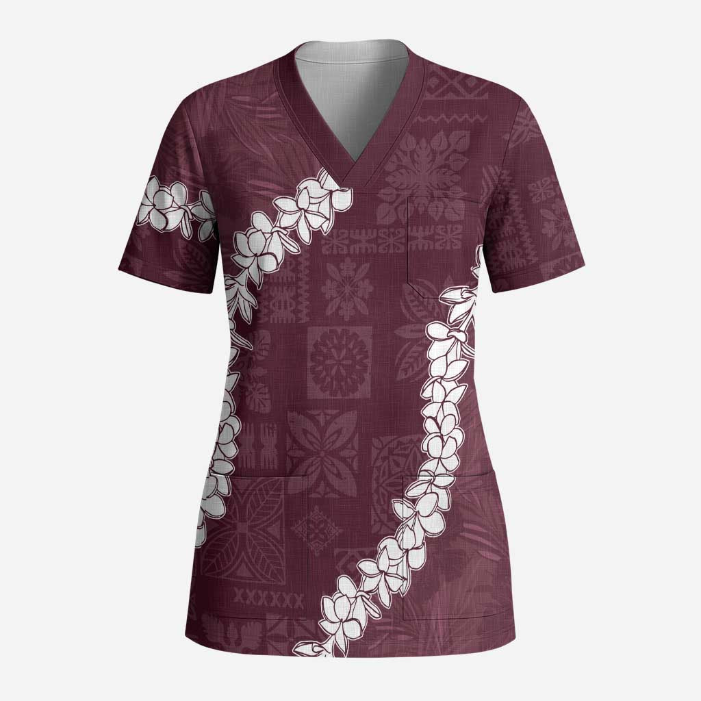 Hawaii Aloha Scrub Top Champange Quilt Patch Work Mix Plumeria Lei LT7 Adult Champange - Polynesian Pride