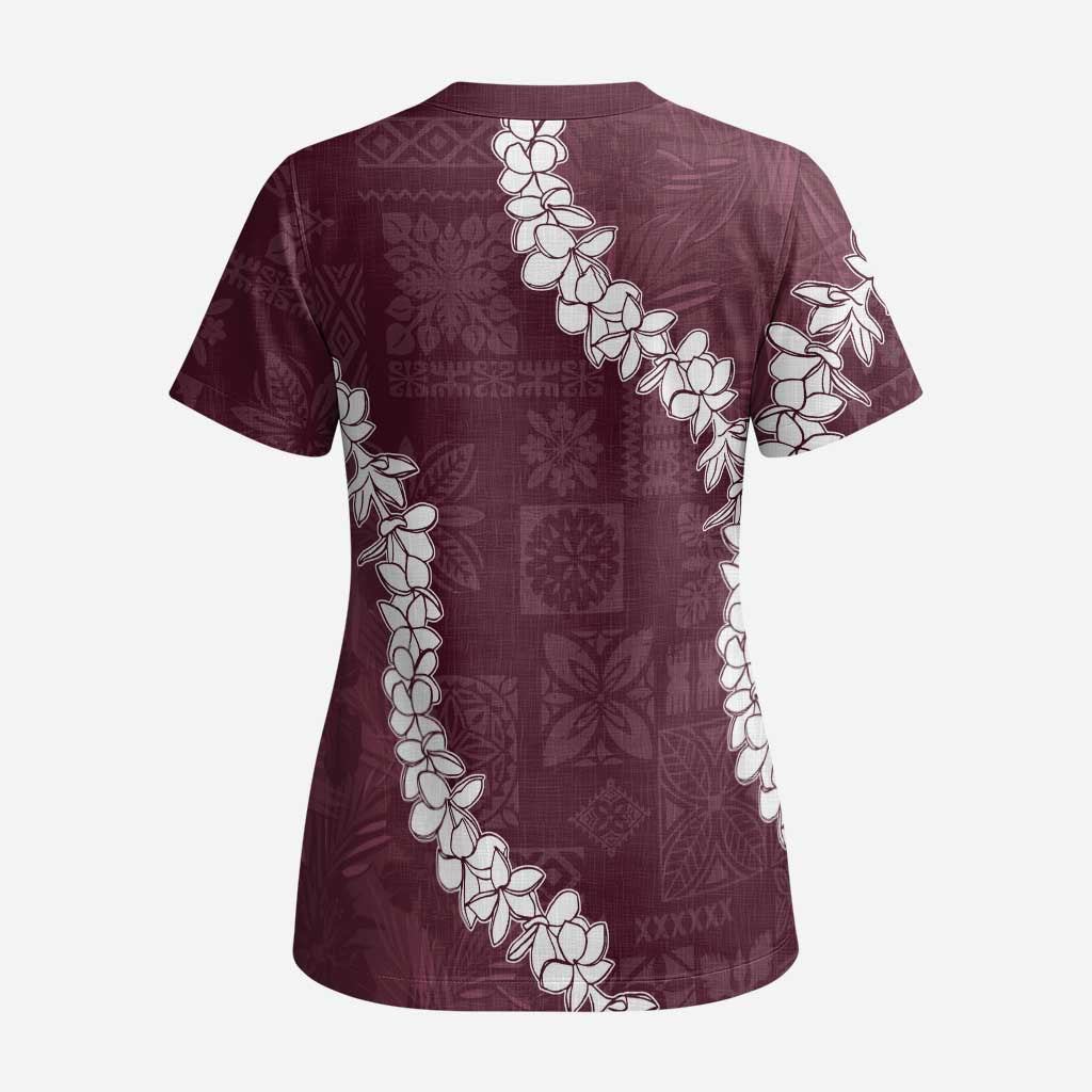 Hawaii Aloha Scrub Top Champange Quilt Patch Work Mix Plumeria Lei LT7 - Polynesian Pride