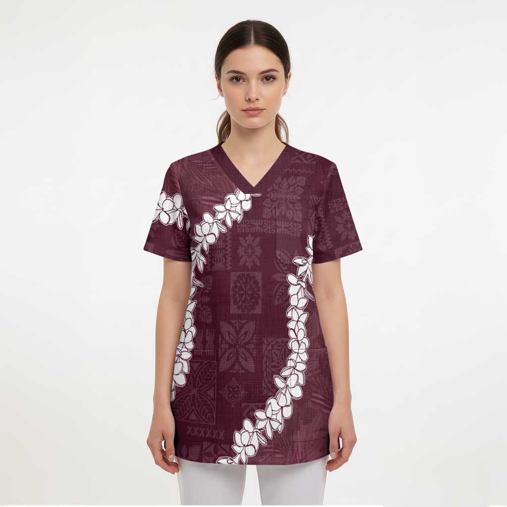 Hawaii Aloha Scrub Top Champange Quilt Patch Work Mix Plumeria Lei LT7 - Polynesian Pride