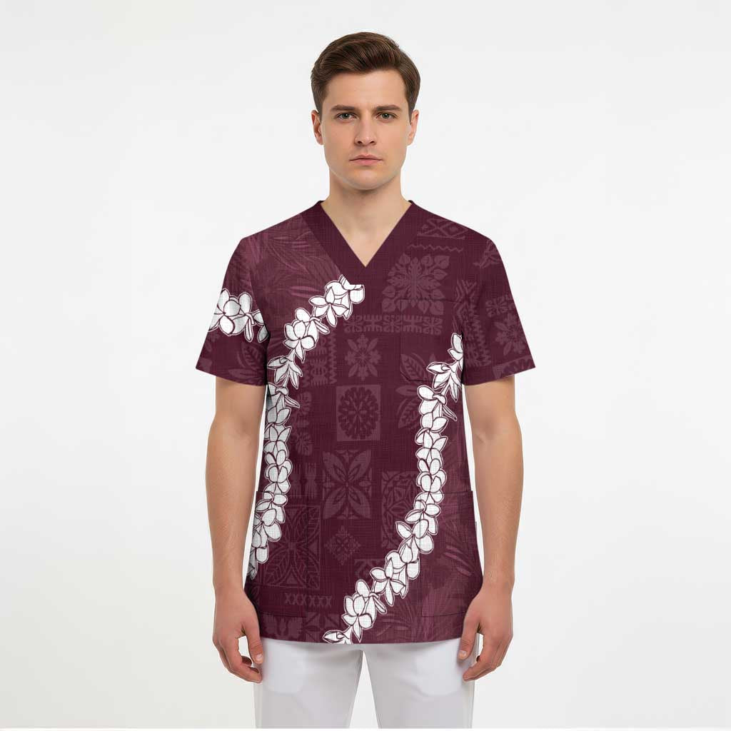 Hawaii Aloha Scrub Top Champange Quilt Patch Work Mix Plumeria Lei LT7 - Polynesian Pride