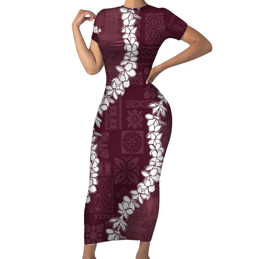 Hawaii Aloha Short Sleeve Bodycon Dress Champange Quilt Patch Work Mix Plumeria Lei LT7 Long Dress Champange - Polynesian Pride