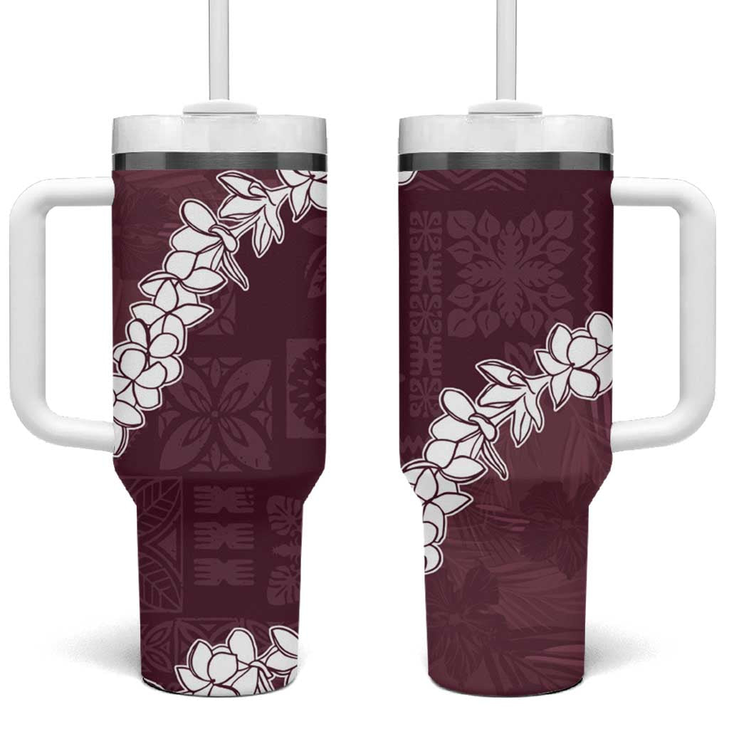 Hawaii Aloha Tumbler With Handle Champange Quilt Patch Work Mix Plumeria Lei LT7 One Size: 40 oz Champange - Polynesian Pride
