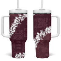 Hawaii Aloha Tumbler With Handle Champange Quilt Patch Work Mix Plumeria Lei LT7 One Size: 40 oz Champange - Polynesian Pride