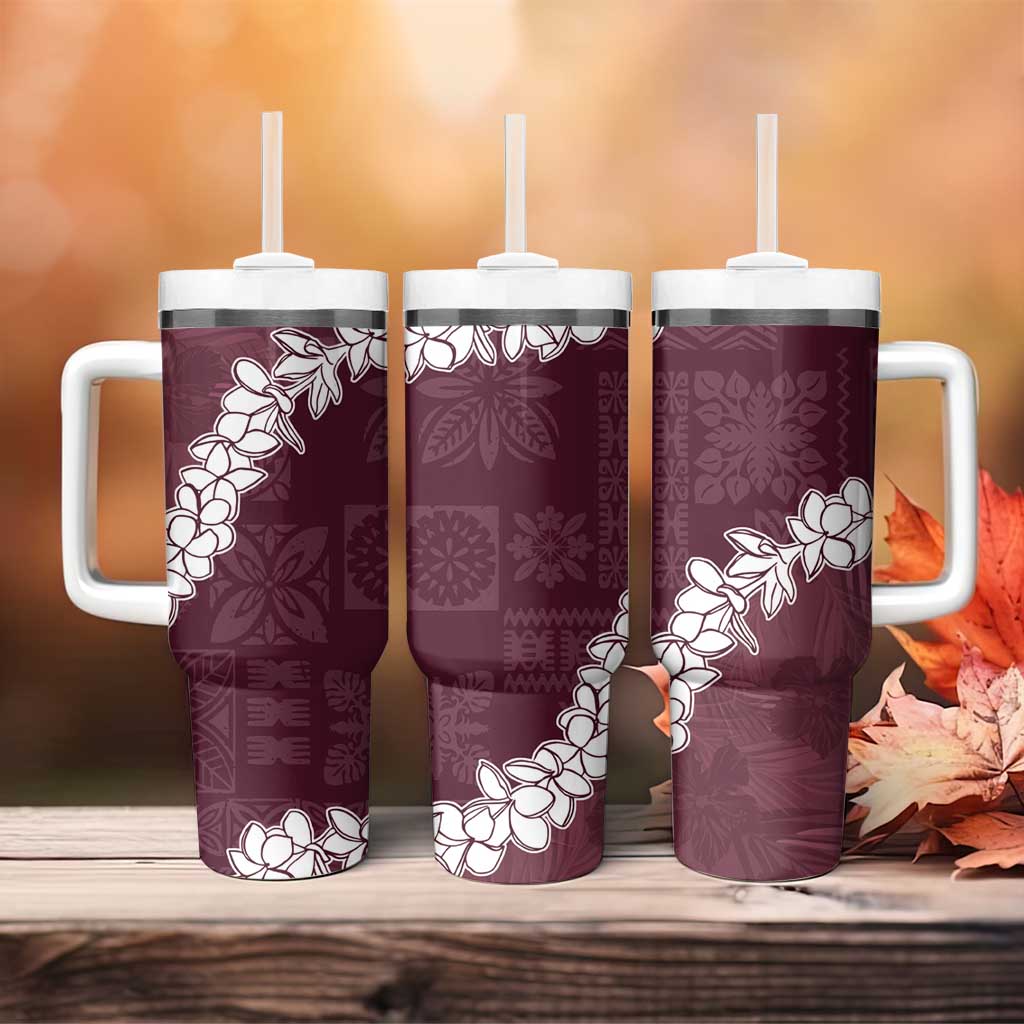 Hawaii Aloha Tumbler With Handle Champange Quilt Patch Work Mix Plumeria Lei LT7 - Polynesian Pride
