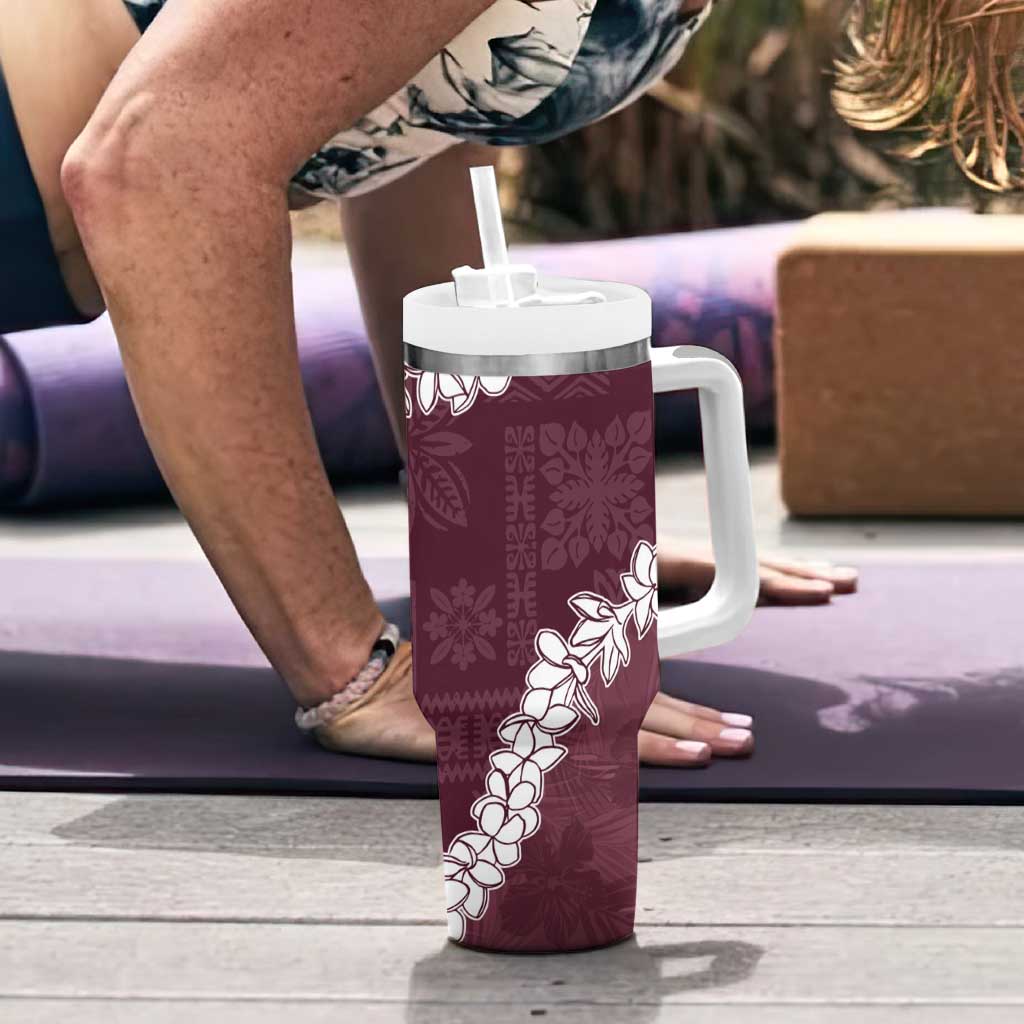 Hawaii Aloha Tumbler With Handle Champange Quilt Patch Work Mix Plumeria Lei LT7 - Polynesian Pride