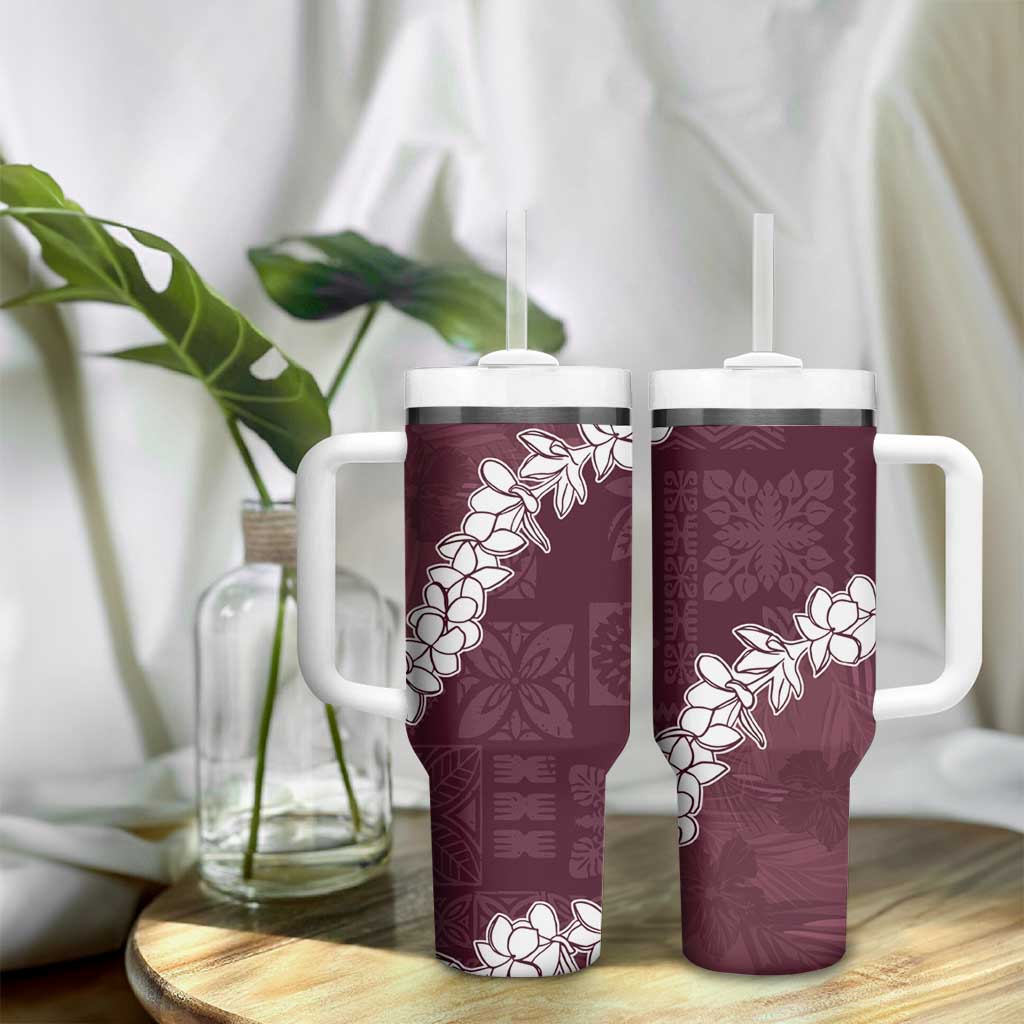 Hawaii Aloha Tumbler With Handle Champange Quilt Patch Work Mix Plumeria Lei LT7 - Polynesian Pride