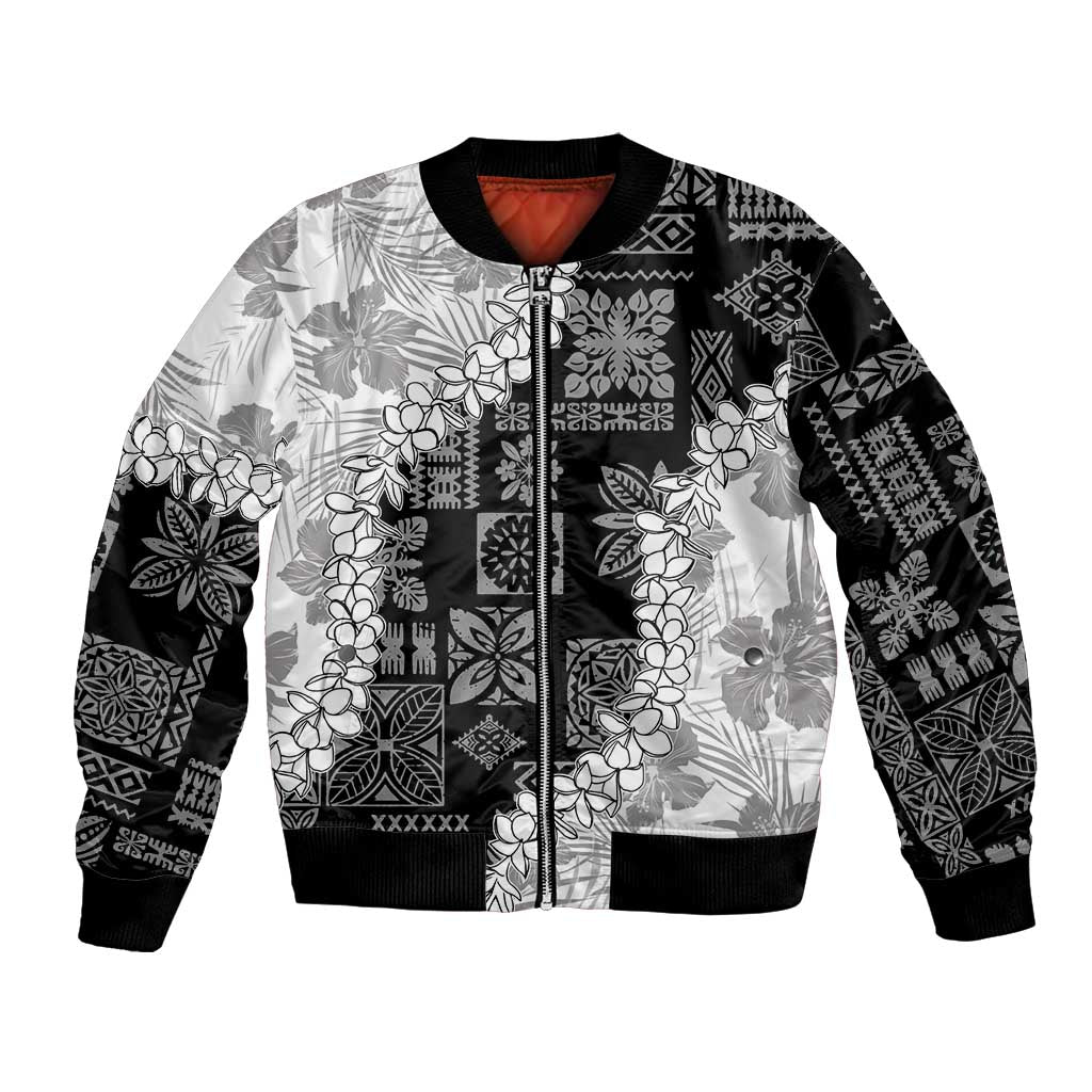 Hawaii Aloha Bomber Jacket White Quilt Patch Work Mix Plumeria Lei LT7 Unisex White - Polynesian Pride