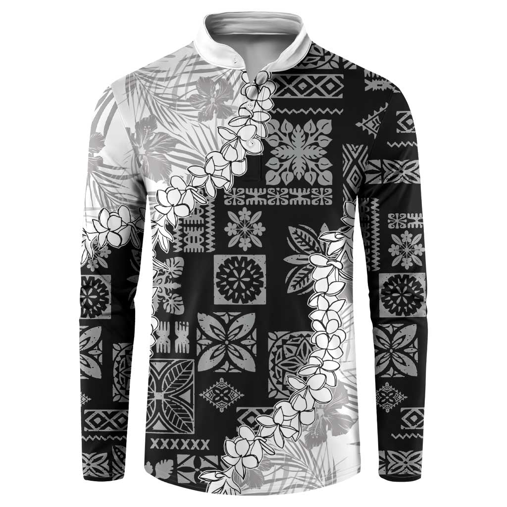 Hawaii Aloha Button Sweatshirt White Quilt Patch Work Mix Plumeria Lei LT7 White - Polynesian Pride