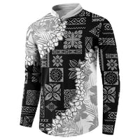 Hawaii Aloha Button Sweatshirt White Quilt Patch Work Mix Plumeria Lei LT7 - Polynesian Pride