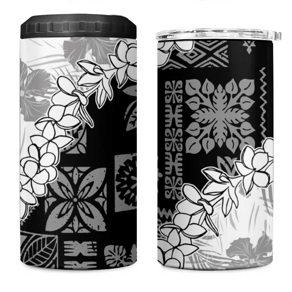 Hawaii Aloha 4 in 1 Can Cooler Tumbler White Quilt Patch Work Mix Plumeria Lei LT7 One Size: 16 oz White - Polynesian Pride