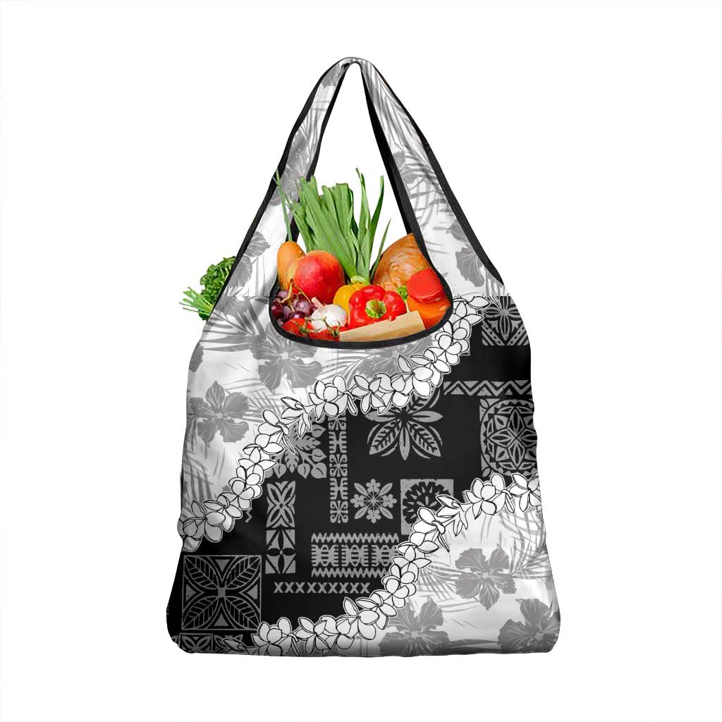 Hawaii Aloha Grocery Bag White Quilt Patch Work Mix Plumeria Lei LT7 1-pack One Size White - Polynesian Pride