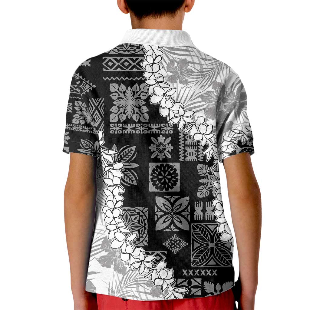 Hawaii Aloha Kid Polo Shirt White Quilt Patch Work Mix Plumeria Lei LT7 - Polynesian Pride
