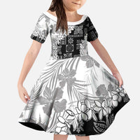 Hawaii Aloha Kid Short Sleeve Dress White Quilt Patch Work Mix Plumeria Lei LT7 KID White - Polynesian Pride