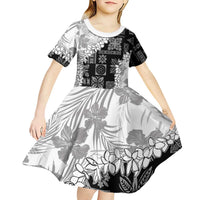 Hawaii Aloha Kid Short Sleeve Dress White Quilt Patch Work Mix Plumeria Lei LT7 - Polynesian Pride