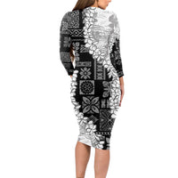 Hawaii Aloha Long Sleeve Bodycon Dress White Quilt Patch Work Mix Plumeria Lei LT7 - Polynesian Pride