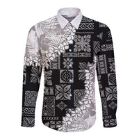 Hawaii Aloha Long Sleeve Button Shirt White Quilt Patch Work Mix Plumeria Lei LT7 Unisex White - Polynesian Pride