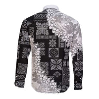 Hawaii Aloha Long Sleeve Button Shirt White Quilt Patch Work Mix Plumeria Lei LT7 - Polynesian Pride