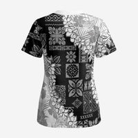 Hawaii Aloha Scrub Top White Quilt Patch Work Mix Plumeria Lei LT7 - Polynesian Pride