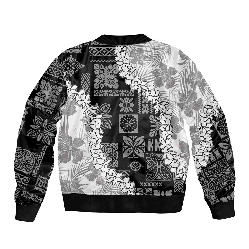Hawaii Aloha Sleeve Zip Bomber Jacket White Quilt Patch Work Mix Plumeria Lei LT7 - Polynesian Pride