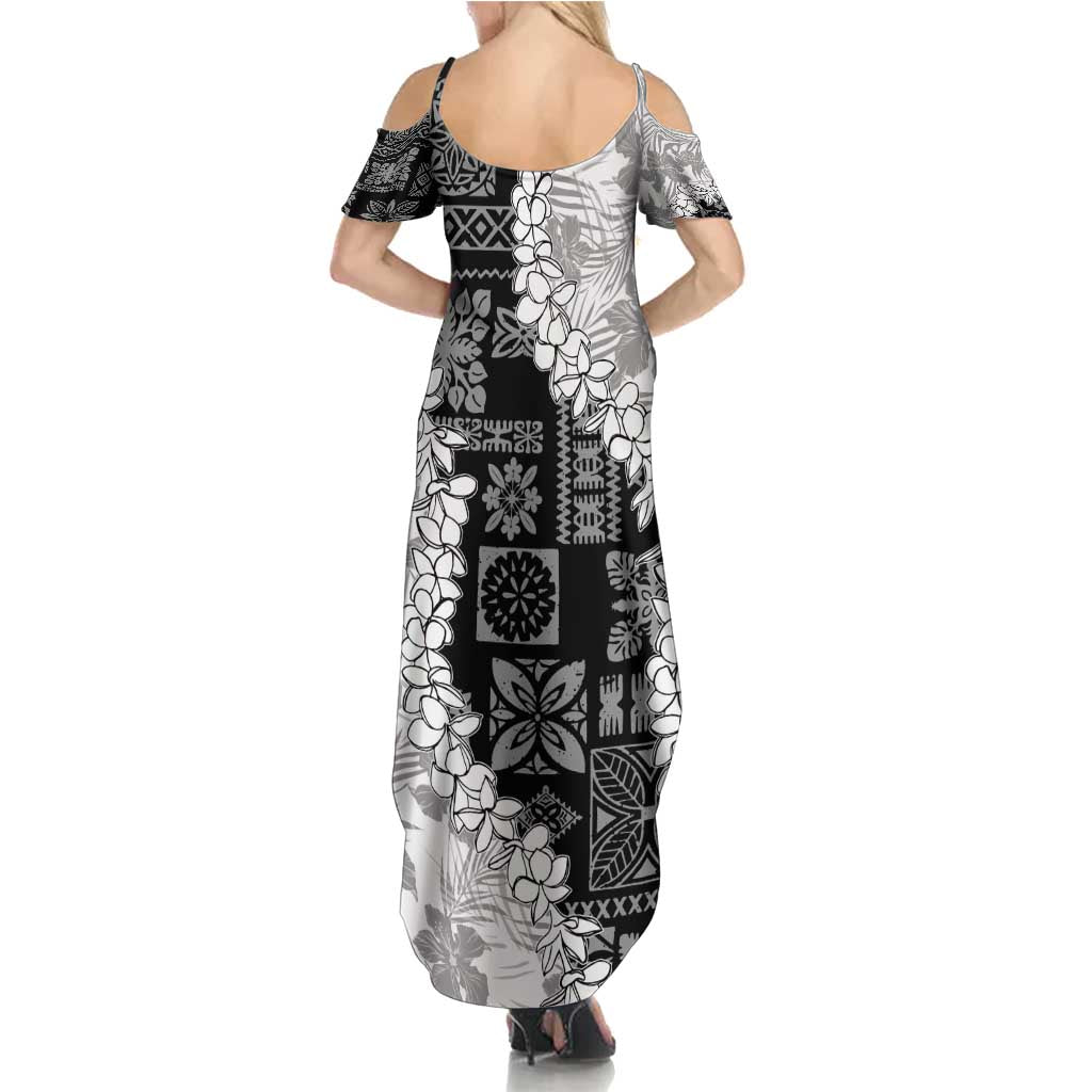 Hawaii Aloha Summer Maxi Dress White Quilt Patch Work Mix Plumeria Lei LT7 - Polynesian Pride