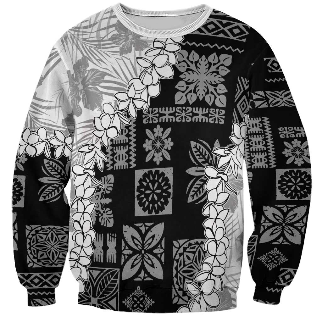 Hawaii Aloha Sweatshirt White Quilt Patch Work Mix Plumeria Lei