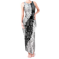 Hawaii Aloha Tank Maxi Dress White Quilt Patch Work Mix Plumeria Lei LT7 Women White - Polynesian Pride