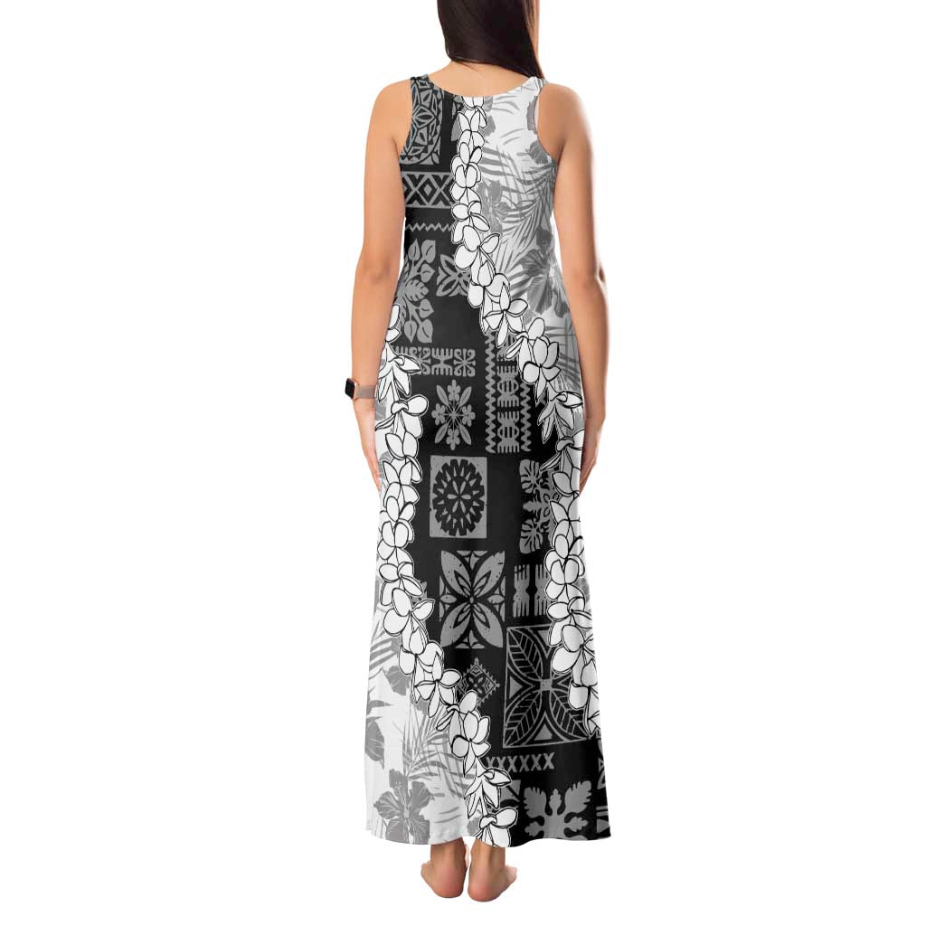 Hawaii Aloha Tank Maxi Dress White Quilt Patch Work Mix Plumeria Lei LT7 - Polynesian Pride