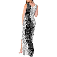 Hawaii Aloha Tank Maxi Dress White Quilt Patch Work Mix Plumeria Lei LT7 - Polynesian Pride