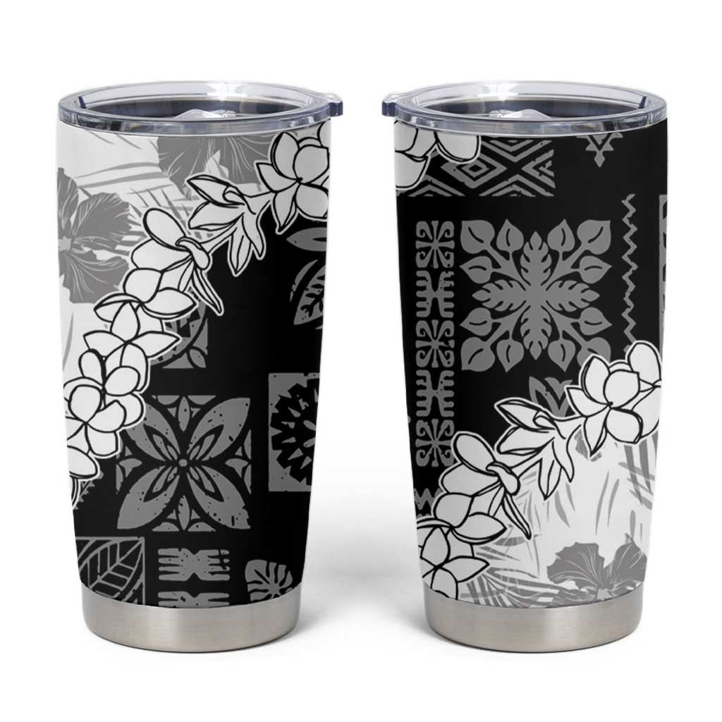 Hawaii Aloha Tumbler Cup White Quilt Patch Work Mix Plumeria Lei LT7 White - Polynesian Pride