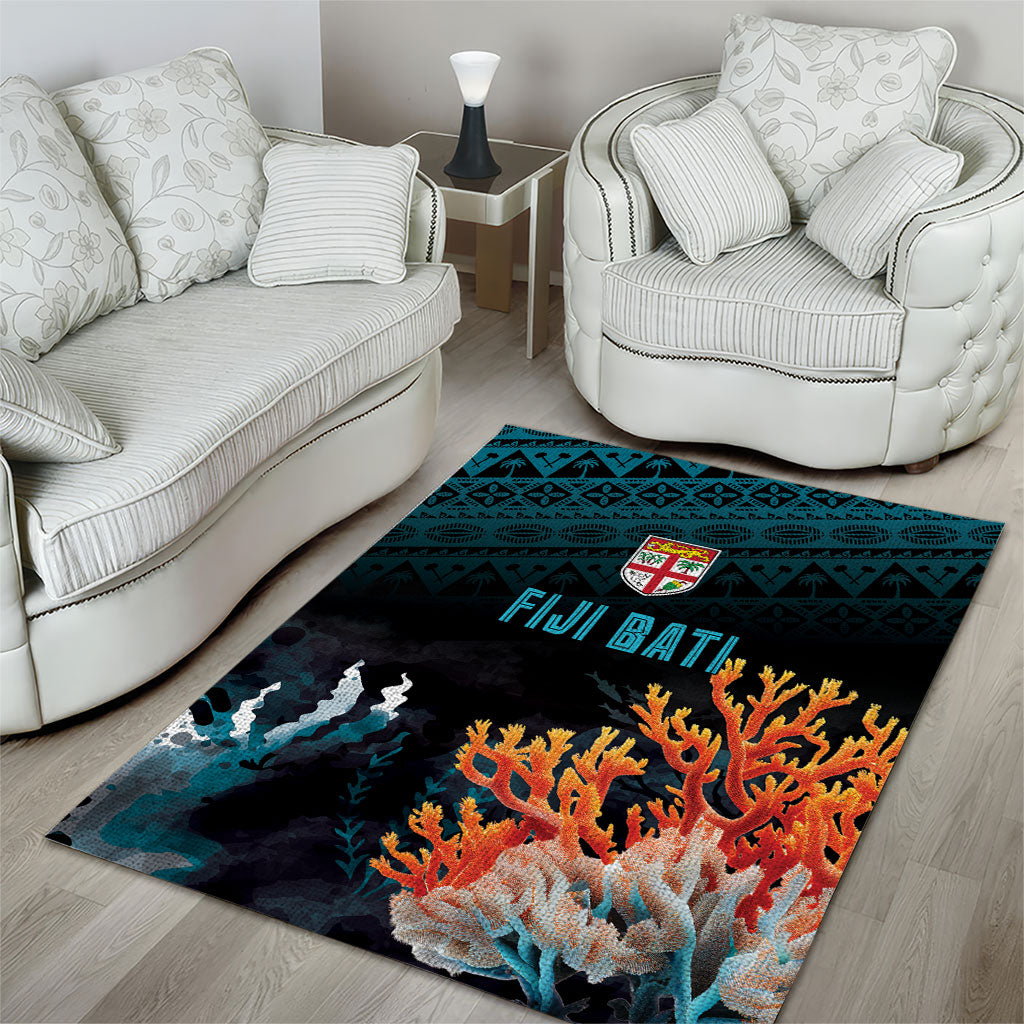 Fiji Bati Rugby Viti Masi Area Rug Coral Motifs