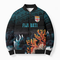 Fiji Bati Rugby Custom Viti Masi Bomber Puffer Jacket Coral Motifs