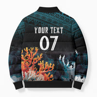 Fiji Bati Rugby Custom Viti Masi Bomber Puffer Jacket Coral Motifs