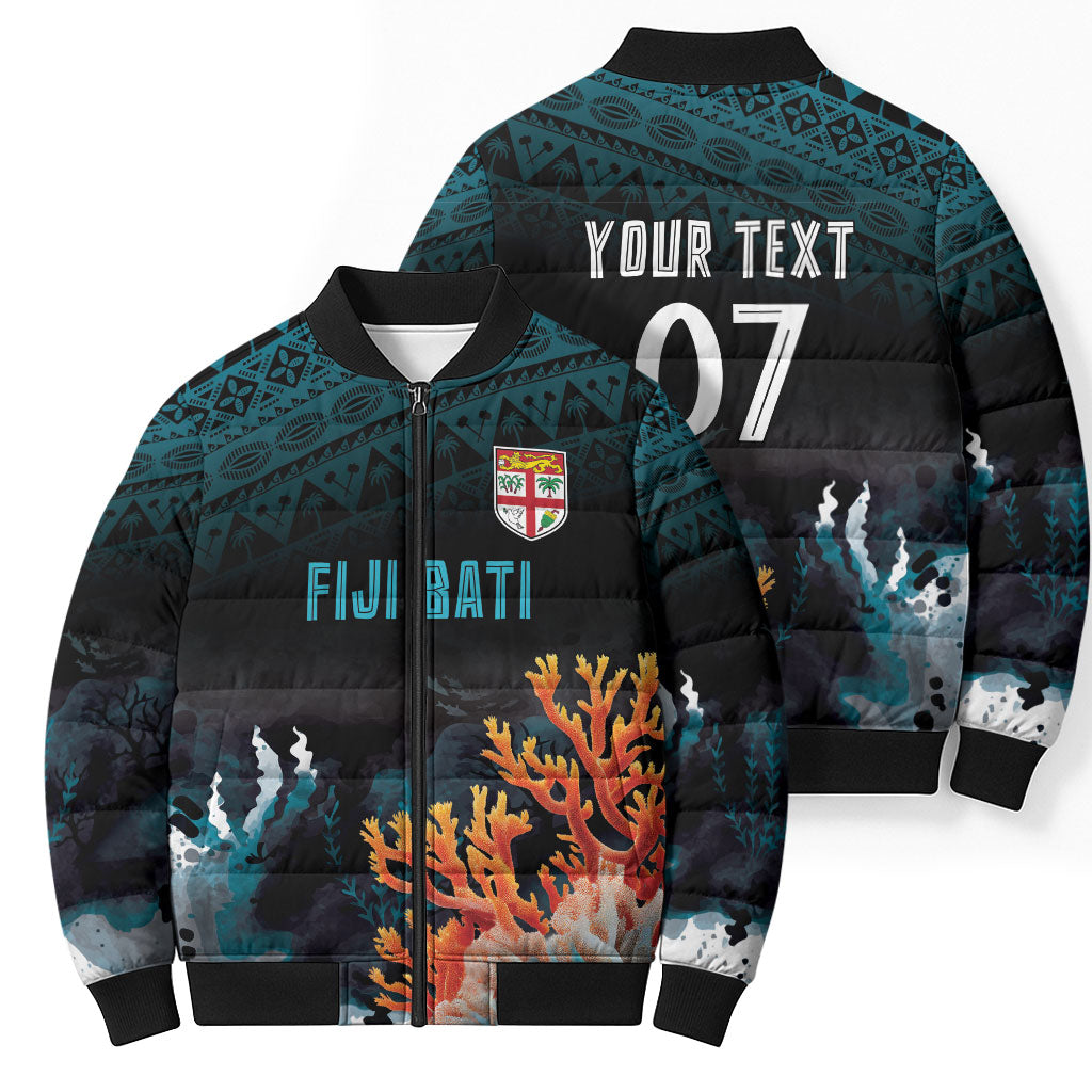 Fiji Bati Rugby Custom Viti Masi Bomber Puffer Jacket Coral Motifs