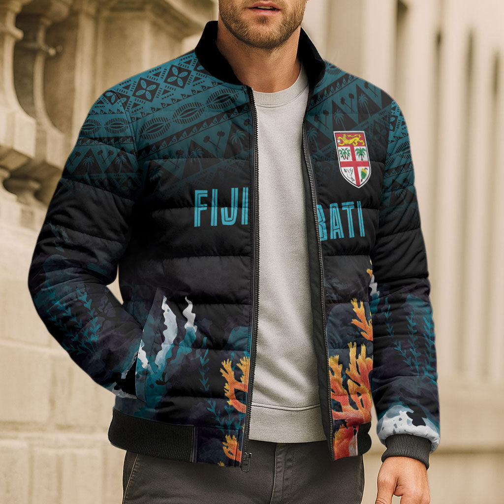Fiji Bati Rugby Custom Viti Masi Bomber Puffer Jacket Coral Motifs