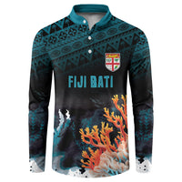 Fiji Bati Rugby Custom Viti Masi Button Sweatshirt Coral Motifs