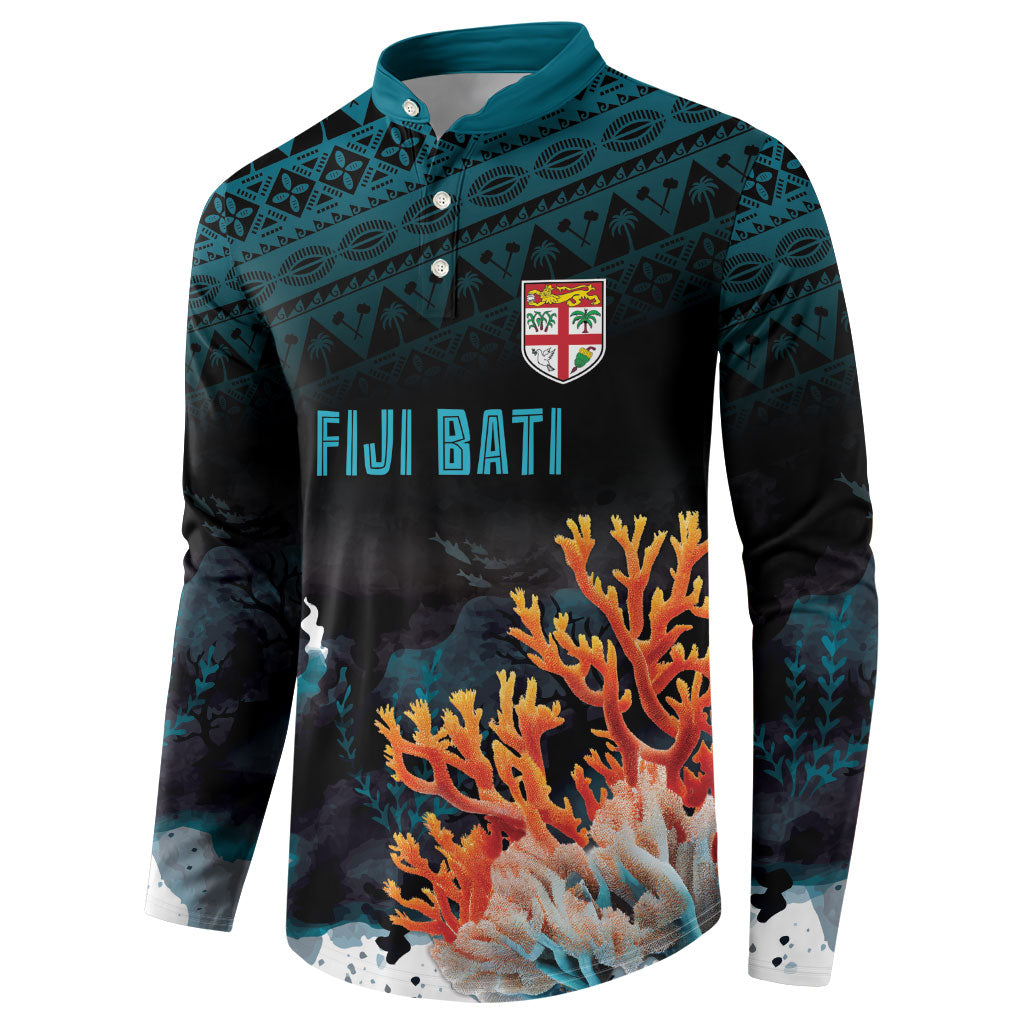Fiji Bati Rugby Custom Viti Masi Button Sweatshirt Coral Motifs