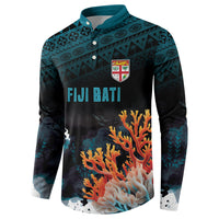 Fiji Bati Rugby Custom Viti Masi Button Sweatshirt Coral Motifs
