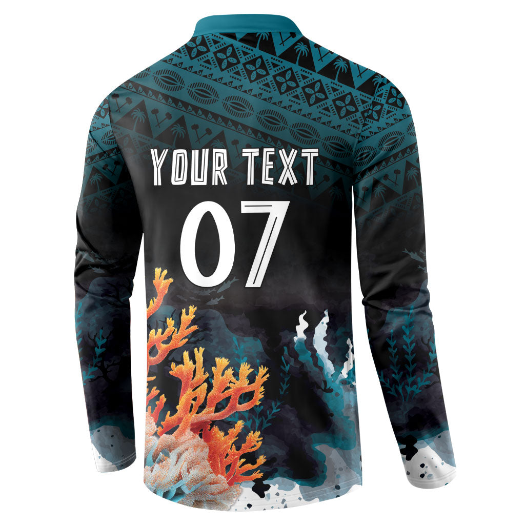 Fiji Bati Rugby Custom Viti Masi Button Sweatshirt Coral Motifs