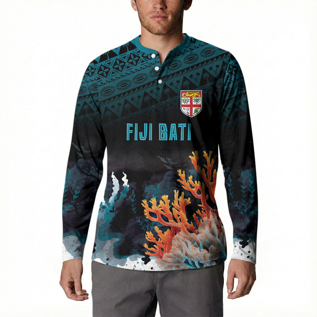 Fiji Bati Rugby Custom Viti Masi Button Sweatshirt Coral Motifs