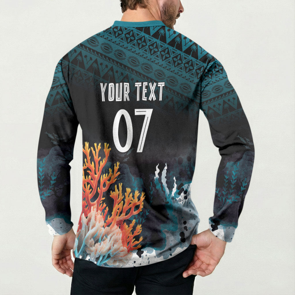 Fiji Bati Rugby Custom Viti Masi Button Sweatshirt Coral Motifs